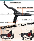 Hydraulic Mountain Bike Disc Brake Set With Aluminum Lever Calipers 800mm 1450mm fit, mounting details, labeled components