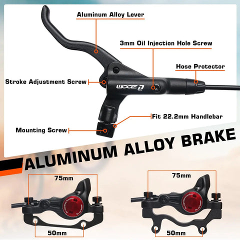 Hydraulic Disc Brake Set For Mountain Bikes Left Front 800mm And Right Rear 1450mm Aluminum Levers With Calipers PM IS Adapter E Bike