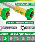 3Ft Short Garden Hose With Double Female Connectors For Quick Hose Reel Setup Workhorse Heavy Duty 304 Stainless Steel Flexible Water Hose With 3/8 Inch Diameter