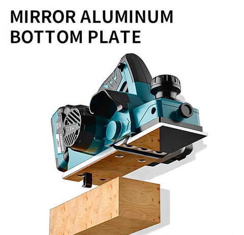 20V Cordless Handheld Planer With Brushless Motor, Three And A Quarter Inch Planing Width, shown with mirror aluminum plate