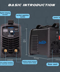 Front and rear view of 110V Mini DC Inverter MMA Welder With LCD Digital Display, IGBT Inverter, portable stick welder.