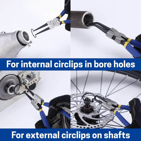 Snap Ring Pliers Set 7 Inch Heavy Duty External And Internal Circlip Pliers Kit With Straight And Bent Jaw Tips in use