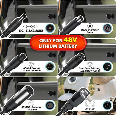 54.6V 2A Ebike Charger For 48V Lithium Battery With Seven Connectors Plug And Play Universal Charger For Electric Bikes And Scooters Compatible With Ecotric City Beach Lectric XP 2.0 3.0 And Evercross H5 H7