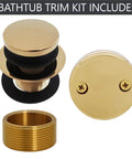 Top Tier Universal Bathtub Drain Plug Set Featuring Slick Polished Brass Finish Includes Two Piece Faceplate And Adapter For Quick No Drama Tub Fixes And Straight Shot 50 Pack Bulk Buys, showing polished brass drain plug and adapter.