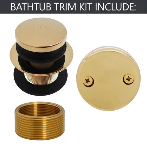 Top Tier Universal Bathtub Drain Plug Set Featuring Slick Polished Brass Finish Includes Two Piece Faceplate And Adapter For Quick No Drama Tub Fixes And Straight Shot 50 Pack Bulk Buys, showing polished brass drain plug and adapter.