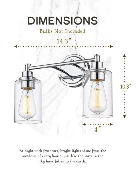 Sleek Modern Two Light Vanity Lights Over Mirror With Chrome Finish And Clear Glass Shades Contemporary Wall Sconce Dimensions