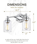 Four Light Vanity Lighting Fixture With Chrome Finish And Clear Glass Shades Over Mirror, 14.3" Width and 10.3" Height