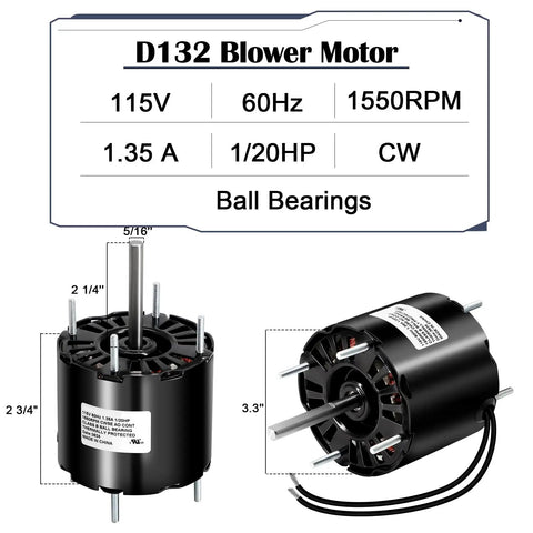 D132 Blower Motor Replacement For Fasco 3.3 Inch Shaded Pole Open Fan Motor With Ball Bearing Easy Install 115V image