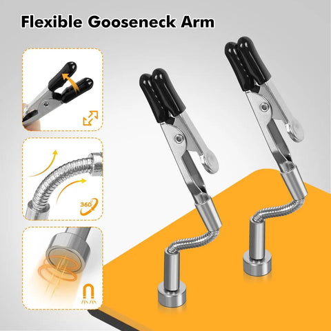 Magnetic Helping Hands Soldering Station with flexible gooseneck arm featuring rotatable adjustable alligator clips.