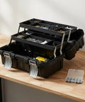 Open Folding Three Tier Cantilever Tool Chest With Pro Grade Hardware Organizer Heavy Duty Portable Storage, 21 Inch