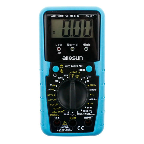 Digital Automotive Meter And Multimeter with LCD Readout for RPM, Dwell Angle, Duty Cycle, Diagnostics, and Temperature