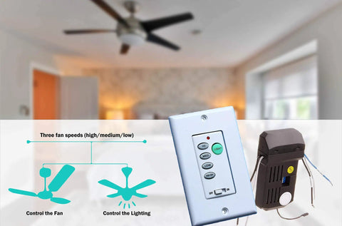 Ceiling Fan And Light Wall Control Kit Pack Of 2 With Remote No Fuss Adjustable Speed And Light Dimmer in modern bedroom