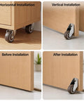 Heavy Duty TPE Caster Wheels 1.5 Inch Diameter Two Pack Replacement Furniture Glides For Desks Shelves And Cabinets displayed in before and after installation.