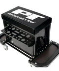 Heavy Duty 3 Drawer Rolling Tool Chest Seat with Magnetic Side Trays Black Vinyl Padded Seat Roller Bearing Slides Two Folding Tool Trays 350 Lbs Capacity