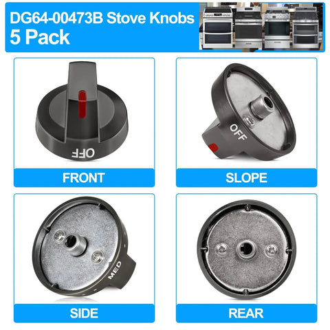 Upgraded Black Stainless Stove Knob Set For Gas Range And Oven With Beefed Up Dial Knobs Replacement Top Burner Controls