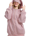 Pink zip up hoodie with built in eye mask and multi pockets for travel unisex fleece sweatshirt airplane mode hoodie cozy casual jacket