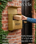 Rust Resistant Metallic Gold Wall Mount Mailbox Built Tough For Outdoors With Powder Coat Finish, hand placing package
