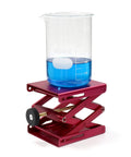 Heavy Duty Aluminum Lab Jack Platform Lift Table With 4.8 By 5.5 Inch Platform Adjustable Height From 2.3 To 9.5 Inches with beaker