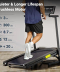 Compact Under Desk Walking Treadmill With Foldable Handlebar, close-up of user walking on a quiet 300 lb capacity treadmill.