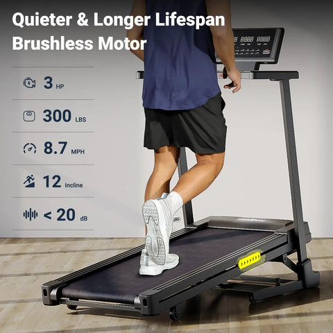 Compact Under Desk Walking Treadmill With Foldable Handlebar, close-up of user walking on a quiet 300 lb capacity treadmill.