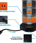 14 Outlet Surge Protector Charging Station With 4 USB Ports, Heavy Duty Power Strip Tower showing USB sockets and reset button