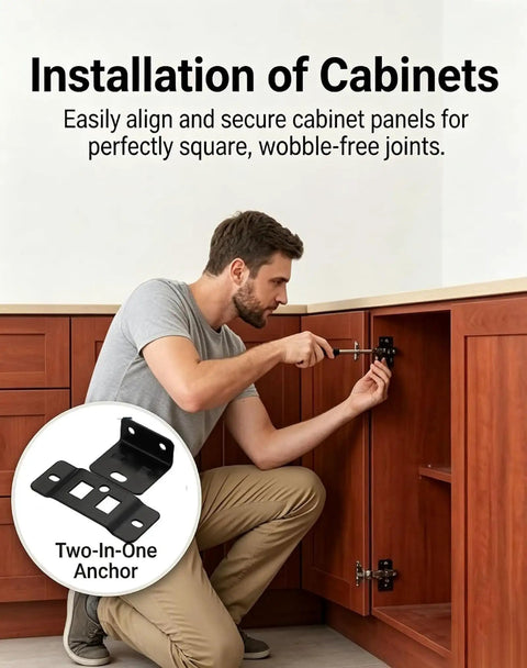Man installing cabinet with Eight Pack Quick Fitting Furniture Joint Brackets Heavy Duty Corner Braces L Shape