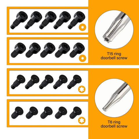 Doorbell Screw Kit With Twenty Replacement Screws And An Orange Universal Screwdriver Bits T6 Short T6 Long T15 Short T15 Long