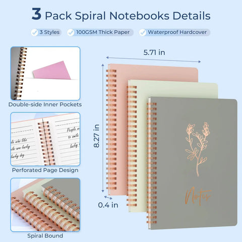 All-In-One Cute Spiral Notebook Set For Women And Bible Journal Lovers, Includes 3 A5 Spiral Notebooks with 100GSM Paper
