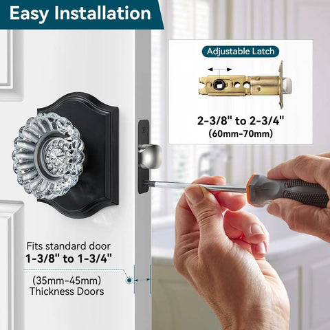 Vintage Black Crystal Glass Door Knobs With Lock For Privacy Interior Bedroom Bathroom Door Hardware Matte Black Finish