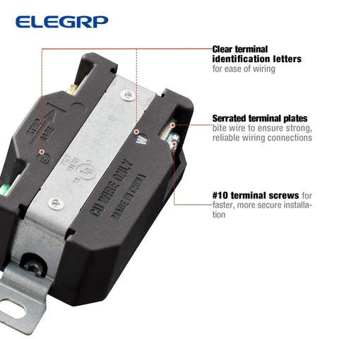 NEMA L5-20R Flush Mounting Locking Receptacle Twist Lock Socket For Generator 20 Amp 125V 2 Pole 3 Wire Grounding close-up view