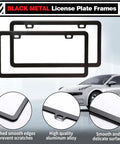Two Pack Matte Black License Plate Frames With Two Holes, Rustproof Aluminum Plate Holder, Weatherproof Car Plate Cover
