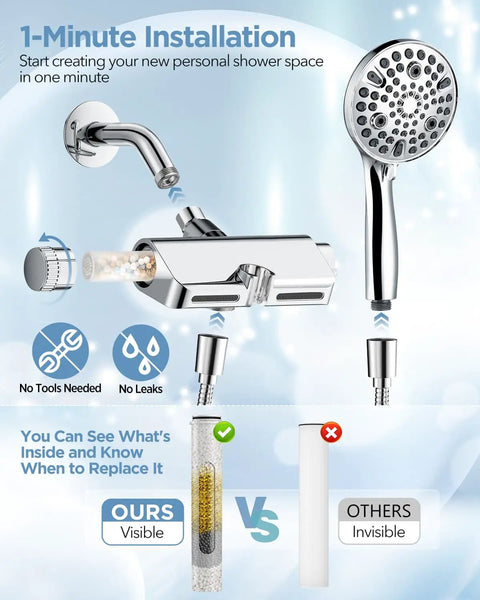 Filtered Shower Head With Handheld Combo Two In One Spa System High Pressure Massage Shower And Ten Mode Hand Held Spray