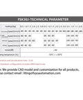 Technical parameters chart for 3534 stepper motor, showing load capacities, speed, noise, and operating temperature.