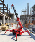Badass Compact Crawler Crane 1.5 Ton 3 Ton hydraulic telescopic lift on construction site with steel beams and bricks.