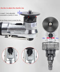 Durable Mini Pneumatic Chamfering Tool In Light Aluminum Alloy Air Powered Deburring Machine For 45 Degree Beveling showing adjustable chamfer size disc.