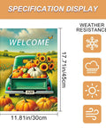 Fall Truck Garden Flag 12x18 Inch Green Pickup Packed With Pumpkins And Sunflowers Welcome Double Sided Autumn Harvest Yard Decor For Porch, Lawn And Farmhouse Vibe