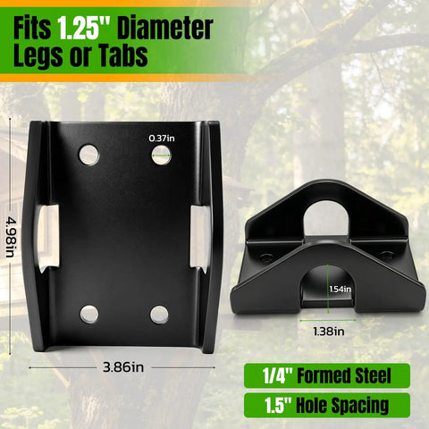 Beefy Heavy Duty Treehouse Bracket With Attachment Bolts For 1.25 Inch Lags Or TABs Static Support Plate, black steel, 1.25 in fit
