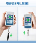 Digital Push Pull Force Gauge 500N With Real Time Peak And First Peak Modes Reads In N Lb Kg Oz With 0.1N Resolution Auto Shutoff 2 AAA Batteries Included Max Load 50Kg 110Lb 1800Oz Four Units Display For Precise Tension And Pull Tests. hand-held force gauge for push pull tests