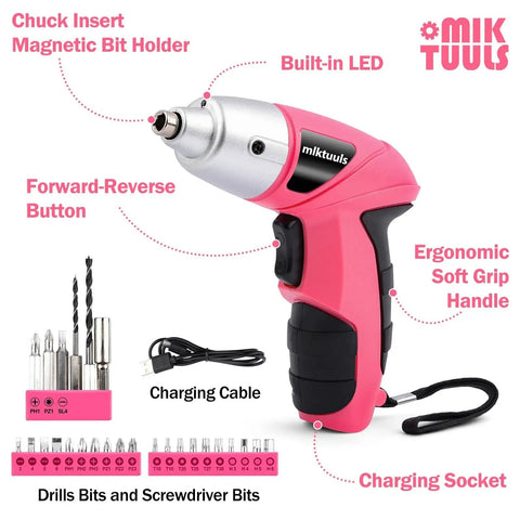 Cordless 3.6V Electric Screwdriver Tool Kit With 112-Piece Set, Lightweight Power Drill shown with ergonomic grip and bits