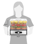 Kitchen Workhorse Food Dehydrator Featuring Durable Stainless Steel Trays And Adjustable Temperature Dials, showcasing stacked fruit slices.