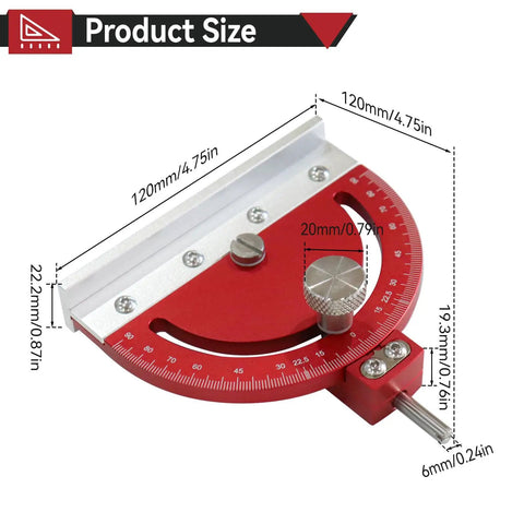 Top view of Multi Angle Drill Press Protractor Square With Adjustable -85 To 85 Degrees Aluminum Alloy Angle Finder, showing dimensions