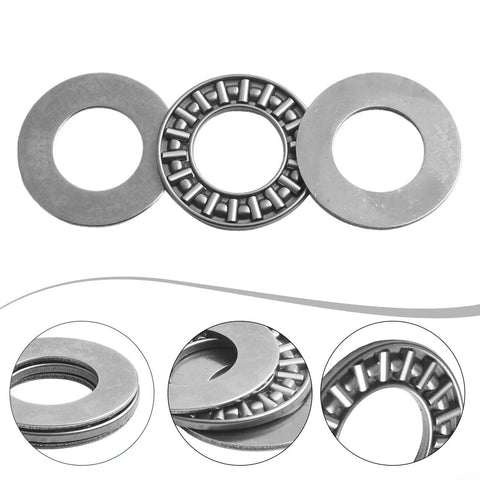 Thinking Process: needle roller thrust bearing with steel washers, top view, metal industrial part