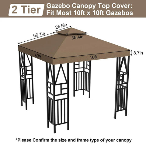 10x10 Canopy Replacement Top For Pop Up Gazebo, Double Tiered, UV Shielded Waterproof Nylon Cover With 12 Velcro Straps, Outdoor Shelter