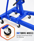 Heavy Duty 2 Ton Folding Engine Hoist Cherry Picker Jib Crane wheels with 360-degree swivel for smooth movement in workshops.