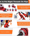 Heavy Duty Portable Ratchet Pipe Threader Kit With 5 Dies For 3/8 To 1-4 Inch Npt Threading, instruction image for installing threader heads.