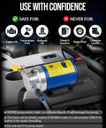 Badass 12 Volt Electric Oil Extractor Pump For Faster Engine And Transmission Fluid Siphon Directly Through Dipstick Tube With Zero Messy Spills On Every Car Truck And Boat Garage Job, showing safety use guidelines.
