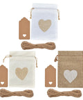 Assorted Burlap Jewelry Pouches Set Of 51 Small Gift Bags For Weddings And Special Occasions with heart design and tags