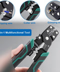 All In One Green Wire Crimping Tool For Insulated Bare And Heat Shrink Connectors 22 To 10 AWG Wire Stripping Crimping Cutting Pliers