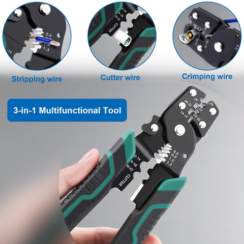 All In One Green Wire Crimping Tool For Insulated Bare And Heat Shrink Connectors 22 To 10 AWG Wire Stripping Crimping Cutting Pliers