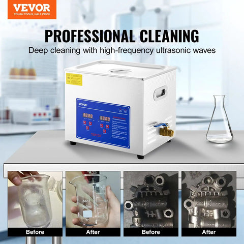 10L Pro-Grade Ultrasonic Cleaning System for Jewelry, Dentures, Instruments and Industrial Parts Stainless Steel Tank